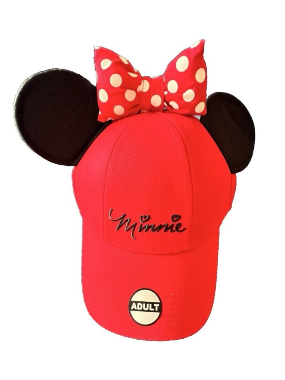 NEW Minnie Mouse Ears Baseball Cap Polka Dot Bow Embroidered Adjustable DISNEY
